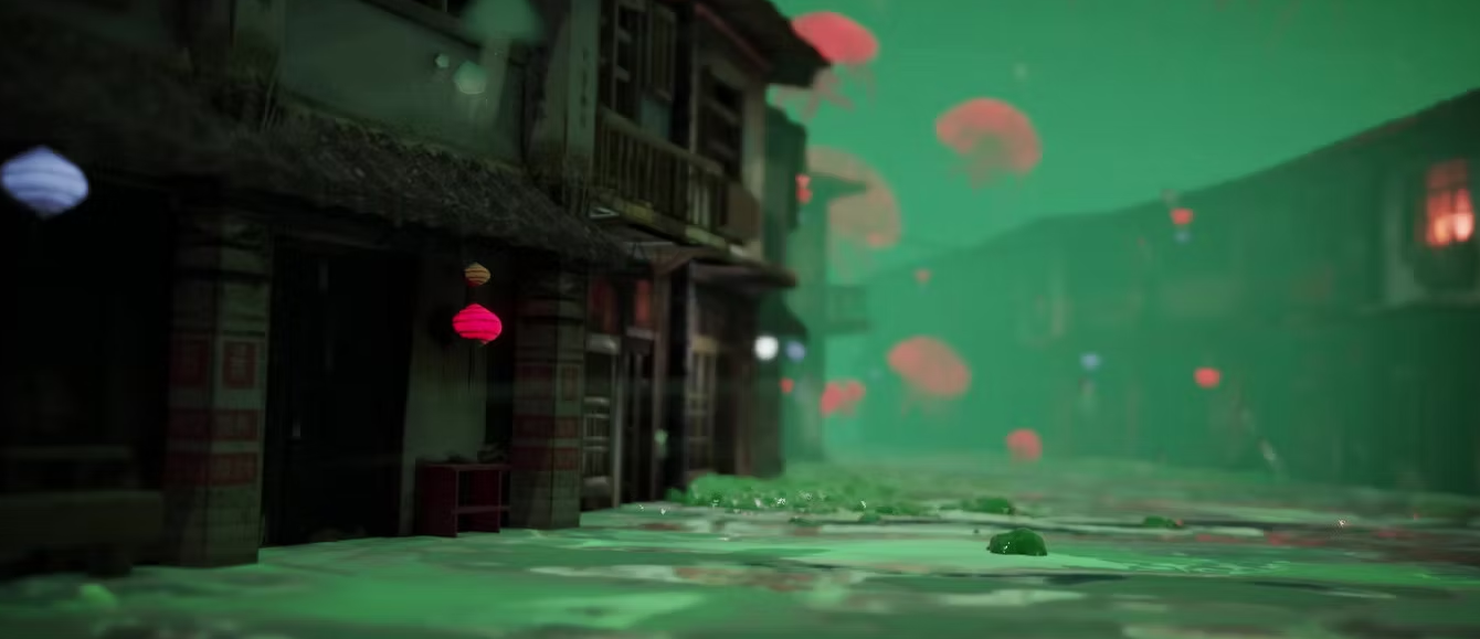 Floating Slime Chinese Slum - 3D Scene for a Music Video